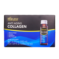 Ageless Anti Aging Liquid Collagen 10x50ml Marine Collagen, Turmeric, Glutathione, Rosa Roxburghii, Vitamins, Non-GMO Anti Aging Collagen Supplements to Renew Skin for Women and Men