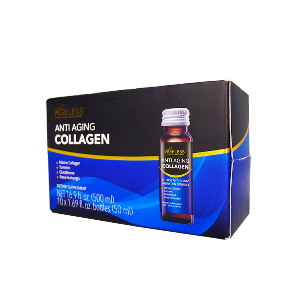 Ageless Anti Aging Liquid Collagen 10x50ml Marine Collagen, Turmeric, Glutathione, Rosa Roxburghii, Vitamins, Non-GMO Anti Aging Collagen Supplements to Renew Skin for Women and Men