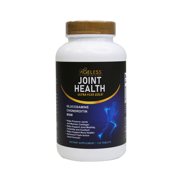 Ageless Ultra Flex Gold Joint Health Glucosamine & Chondroitin with MSM, Alleviates Occasional Discomfort In Joints Such as Cervical Spine, Ankle, Knee and Wrist, 120 Table