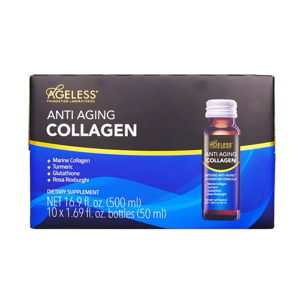 Ageless Anti Aging Liquid Collagen 10x50ml Marine Collagen, Turmeric, Glutathione, Rosa Roxburghii, Vitamins, Non-GMO Anti Aging Collagen Supplements to Renew Skin for Women and Men