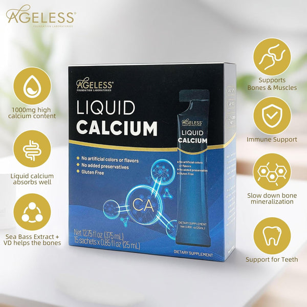 Ageless Liquid Calcium for Adults with Sea Bass Extract 25 ml (15 Count)